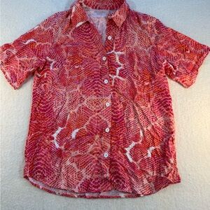 Brandis Vibrant Pink and White Snakeskin Pattern Button Down Shirt